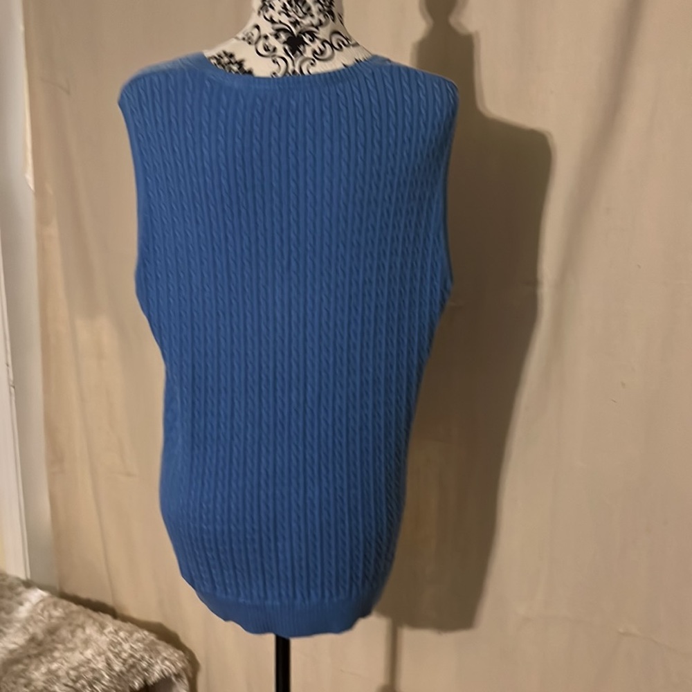 Vintage L.L. Bean Cable knit Sweater Vest Lt Blue Sz L Unisex Stretchy V Neck - Picture 3 of 6